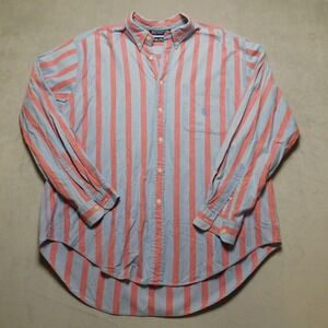 Nautica Men's Long Sleeve Dress Shirt XL Blue Coral Thick Striped 100% Cotton